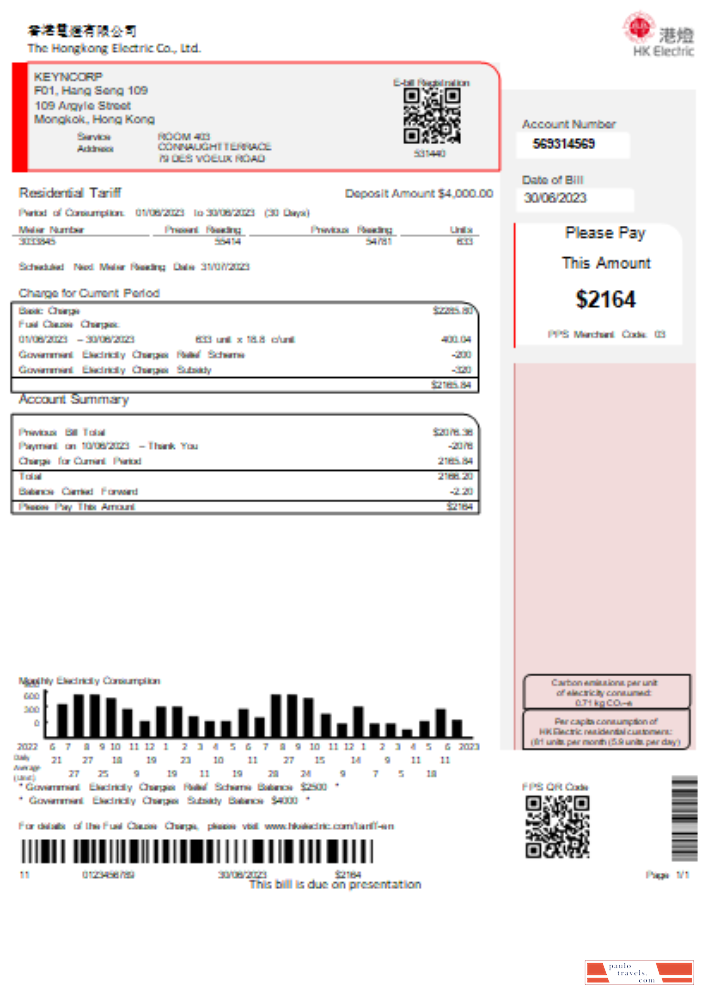 Hongkong Electric Company utility business bill SCR PSD template
